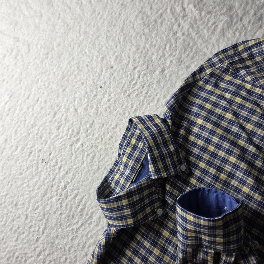 Nautica Shirt Mens Medium Blue Yellow Plaid Long Sleeve Button-Down Classic Fit